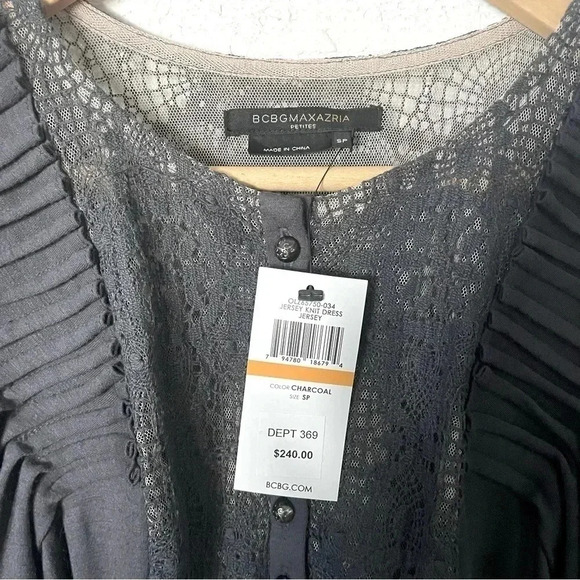 NWT BCBGMaxAzria Wool Blend Jersey Knit Balloon Sleeve Boho Peasant Dress Sz SP - Picture 5 of 11